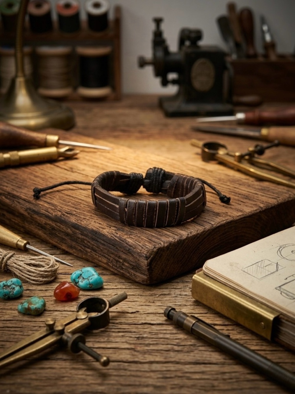 Hand Crafted Brown Leather Wrap Bracelet